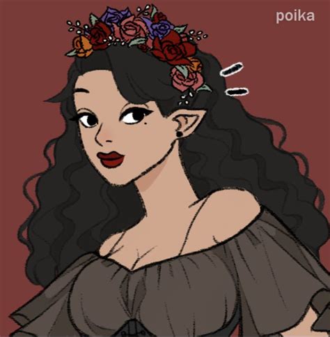 A Drawing Of A Woman With Flowers In Her Hair And The Words Polka Above