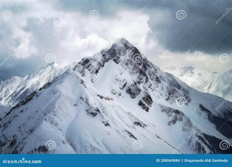 Majestic Snow Capped Mountain Peak In Alpine Landscape Stock