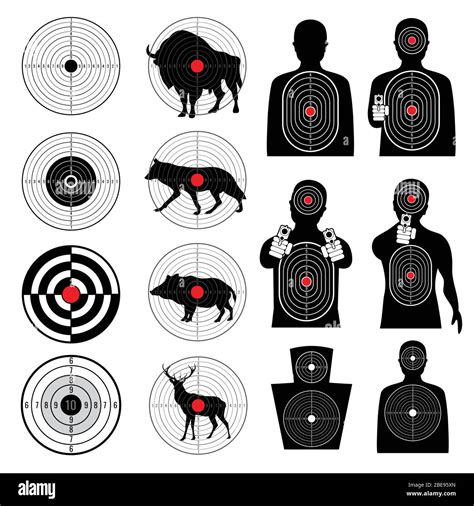 Gun Shooting Targets And Aiming Target Silhouettes Vector Collection