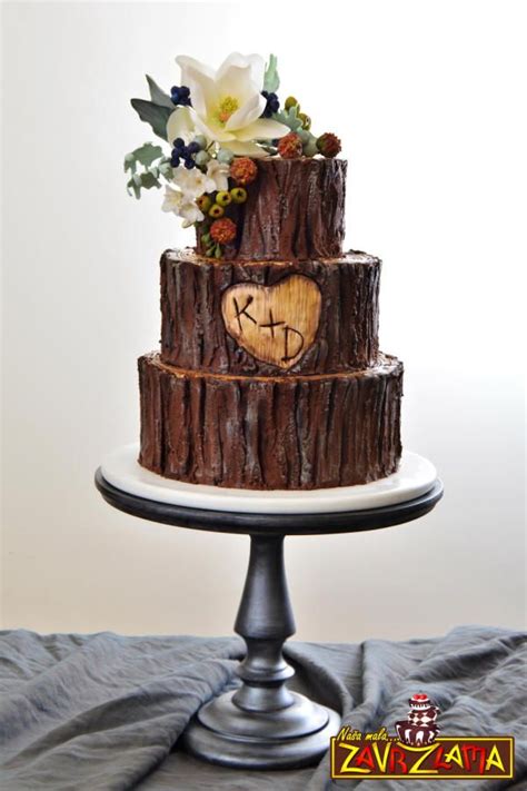 Rustic Two Tier Rustic Chocolate Wedding Cake