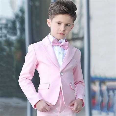 Kuson 2018 Jacket Pants 2pcs Set Pink Boys Suits For Weddings Kids Prom
