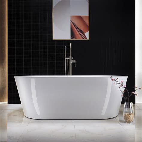 Woodbridge Acrylic Freestanding Bathtub Contemporary Soaking Tub With Brushed Nickel