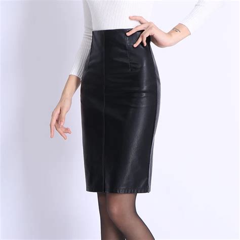 Buy Yichaoyiliang Winter Knee Length High Waist Black Faux Leather Skirt Sexy