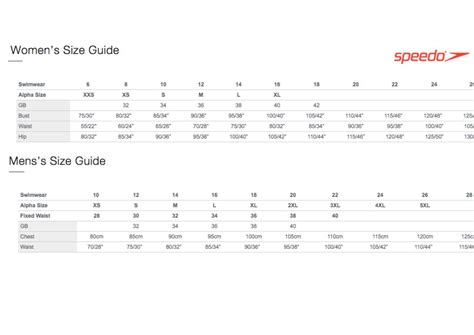 Speedo Sizing Chart Women Men Tri To Swim