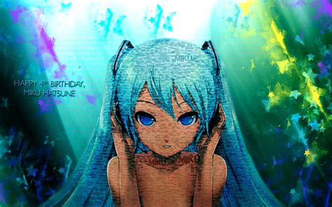 Happy Birtay Miku Pretty Cg Nice Anime Aqua Beauty Anime Girl Vocaloids Hd Wallpaper