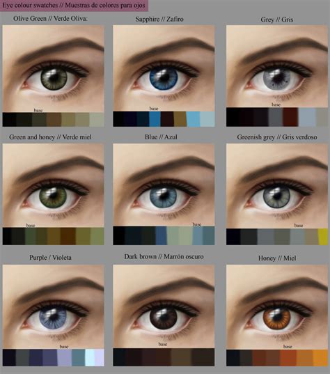 (green eyes are the rarest color. Eye colour swatches by MarinaSchiffer on DeviantArt