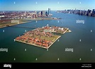 USA, New Jersey, Aerial of Ellis Island and skyline of Manhattan Stock ...