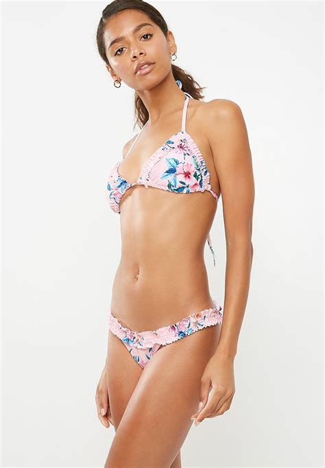 Ruffle Floral Bikini Set Pink Missguided Bikinis Superbalist Com