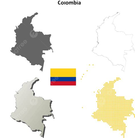 Conjunto De Mapas De Contorno De Colombia Línea Costera Contorno De