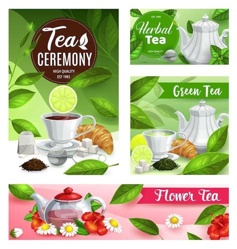 Premium Vector Tea Vector Posters With Cup Teapot And Flowers