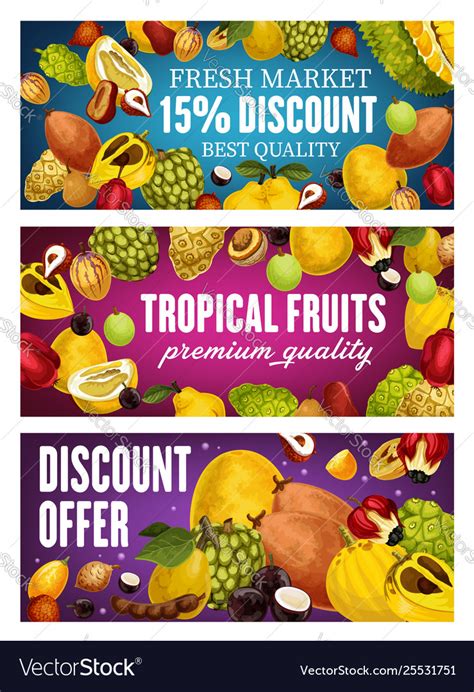 Exotic Fruits Tropical Farm Market Promo Offer Vector Image
