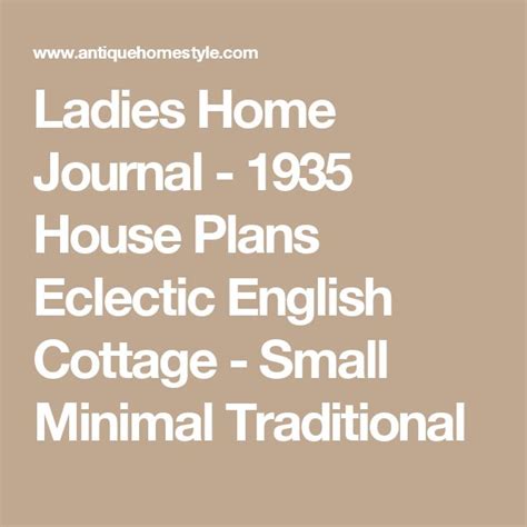 Ladies Home Journal 1935 House Plans Eclectic English Cottage Small