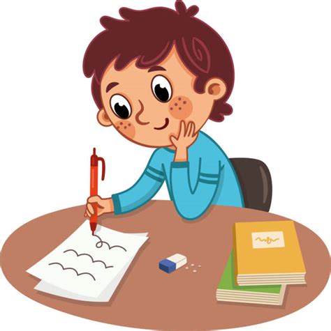 Drawing Of Kid Doing Homework Illustrations Royalty Free Vector