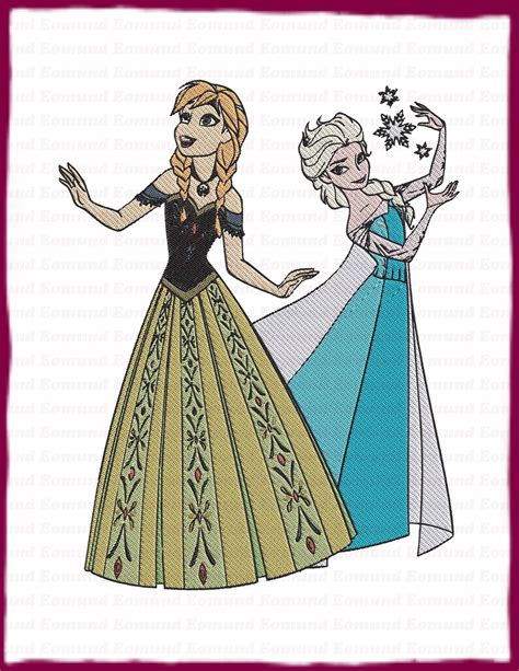 Elsa And Anna Frozen Filled Embroidery Design 25 Instant Etsy