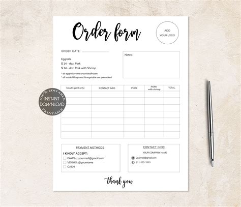 Etsy Shop Order Formsbusiness Templatesdtp 004 Craft Business Order