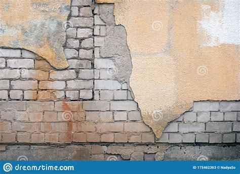 Ruined Brick Wall With Stucco And Rust Stock Image Image