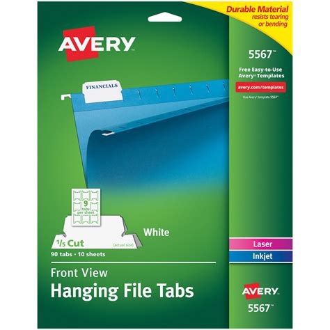 Avery 5567 2 116 White 15 Cut Printable Hanging File Tab 90pack