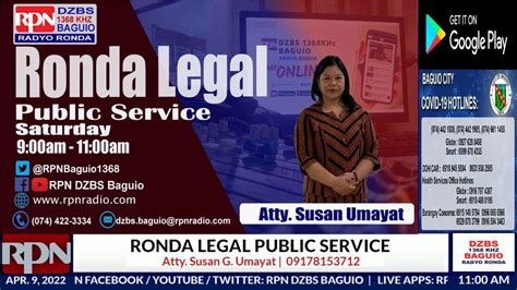 Ronda Legal Public Service With Atty Susana G Umayat April 9 2022