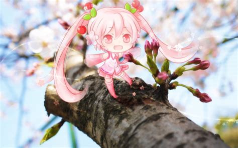 Chibi Cherry Cherry Vocaloid Miku Sakura Hatsune Miku Tree Chibi