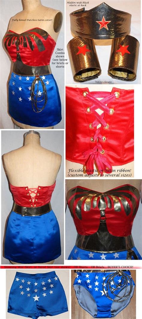 Full Wonder Woman Costume Corset Tiara Cuffs Belt By Pinkpurr Wonder Woman Costume Wonder