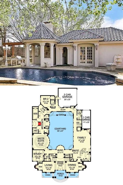 Pool House Plans Courtyard House Plans Ranch House Plans Luxury