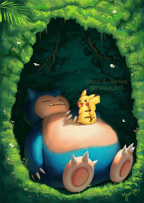 Sleeping Snorlax And Pikachu By Https Deviantart Com Yuuza On