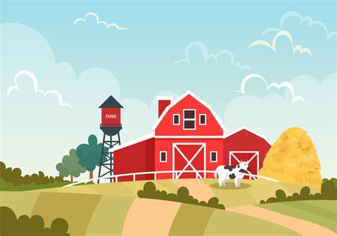 Red Barn On The Farm Vector Scene 158500 Vector Art At Vecteezy