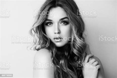 Black And White Portrait Of Beautiful Woman Stock Photo Download
