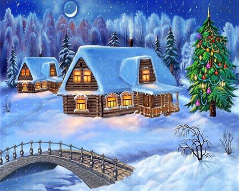 1280x1024 1280x1024 House Fur Tree Snow Winter New Year Bridge