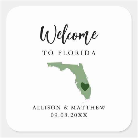 Any Color Florida Wedding Welcome Bag Or Box Square Sticker Zazzle