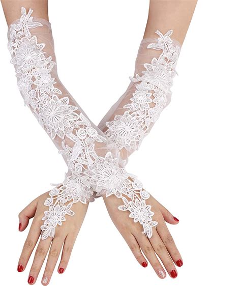 Ladies White Lace Gloves Long Fingerless Gloves Wedding Gloves Evening