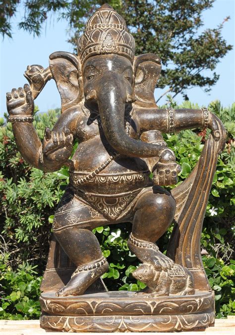 Sold Stone Dancing Ganesh Garden Sculpture 36 Lotus Sculpture