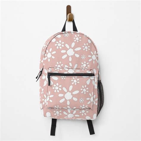 White Floral Pattern On Pink Backpack By Onelook Pink Backpack