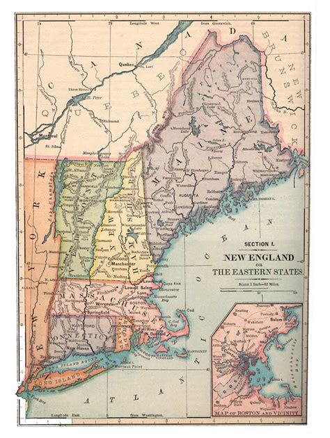 Illustrations Historic Map Of Eastern Us New England States