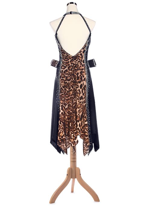 Flattering Leopard Plunging Halter Neck Latin Rhythm Dress