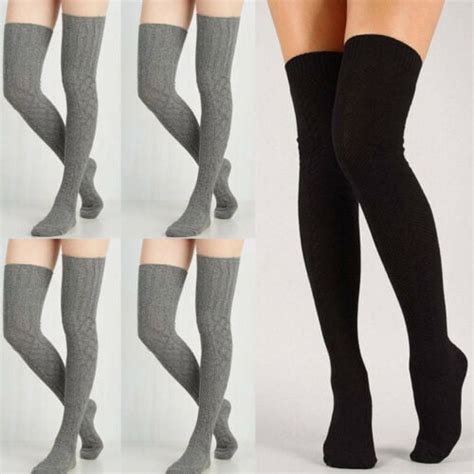 Women Lady Wool Warm Knit Over Knee Thigh High Stockings Socks Pantyhose Tights