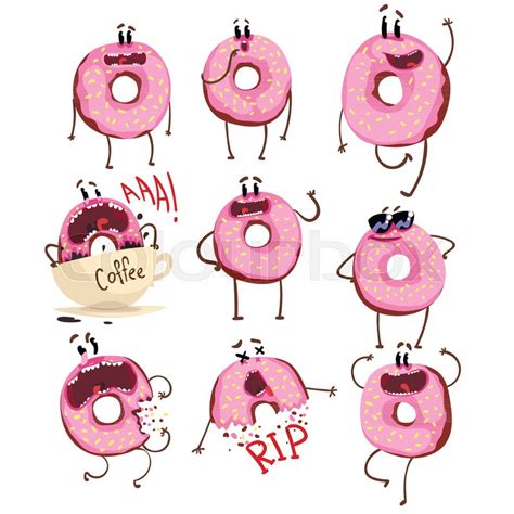 Funny Pink Donut Cartoon Character Stock Vector Colourbox