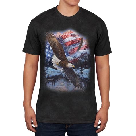 4th Of July American Flag Bald Eagle Mens Soft T Shirt Charcoal Black