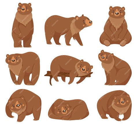 Premium Vector Cartoon Brown Bear Grizzly Bears Wild Nature Forest