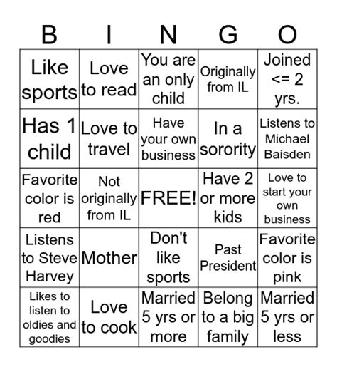 Sisters Bingo Card
