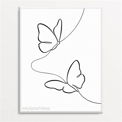Minimalist Butterfly Print Two Butterflies Flying Continuous Etsy Uk