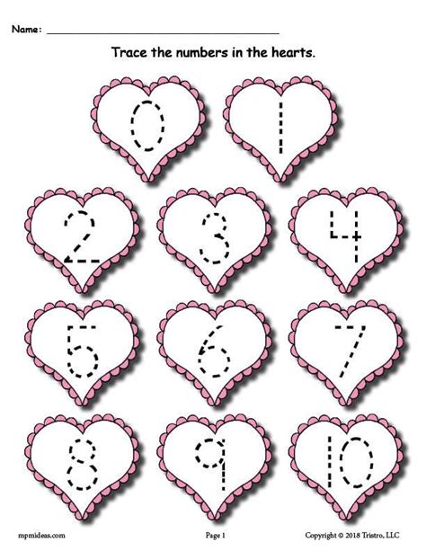 Printable Valentines Day Number Tracing Worksheets 0 20 Valentine