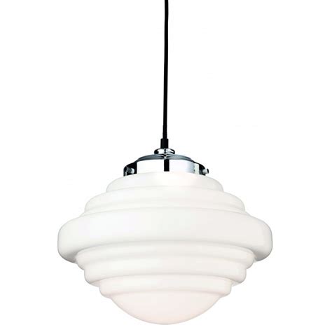 Firstlight Art Deco Contemporary Ceiling Pendent Light In Chrome Finish With Opal Shade 4948ch