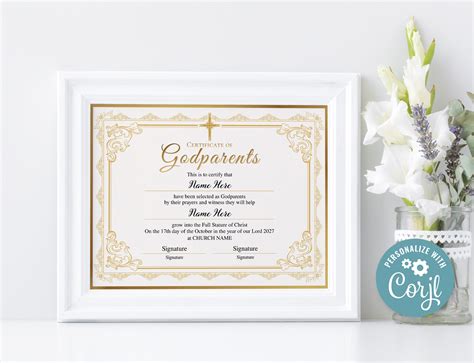 Godparents Certificate Template Printable Editable Godparents Etsy