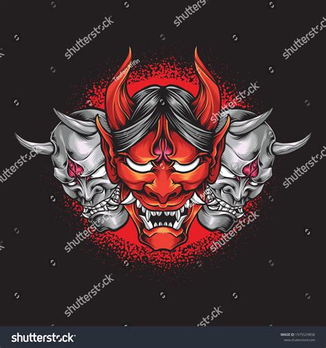 Three Scary Oni Masks Logo Stock Vector Royalty Free