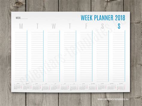 A1 A2 And A3 Weekly Planner Template With Small Yearly Calendar 2018