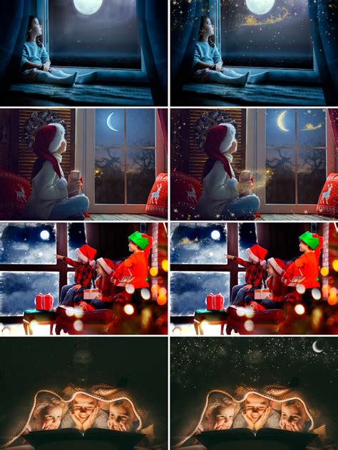Santa Flying Over The Moon Photoshop Window Overlay Etsy