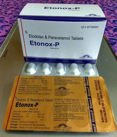 Etonox P Etodolac With Paracetamol Tablet Salveo Lifecare 10x10