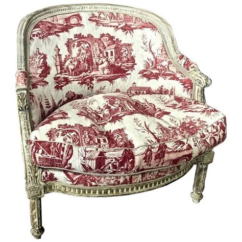 Louis Xvi 18th C French Painted Bergere In Early 19th Century Toile At