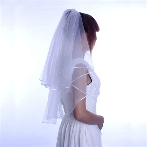 Layers 2 White Ivory Wedding Bridal Elbow Length Satin Edge Veil With